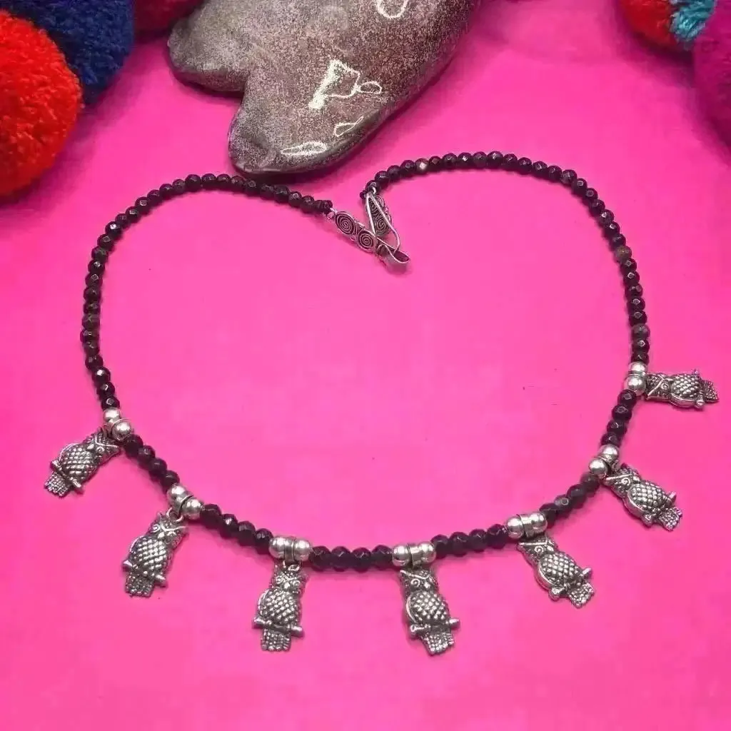 Mexican Oaxacan silver filigree necklace with birds and black agate