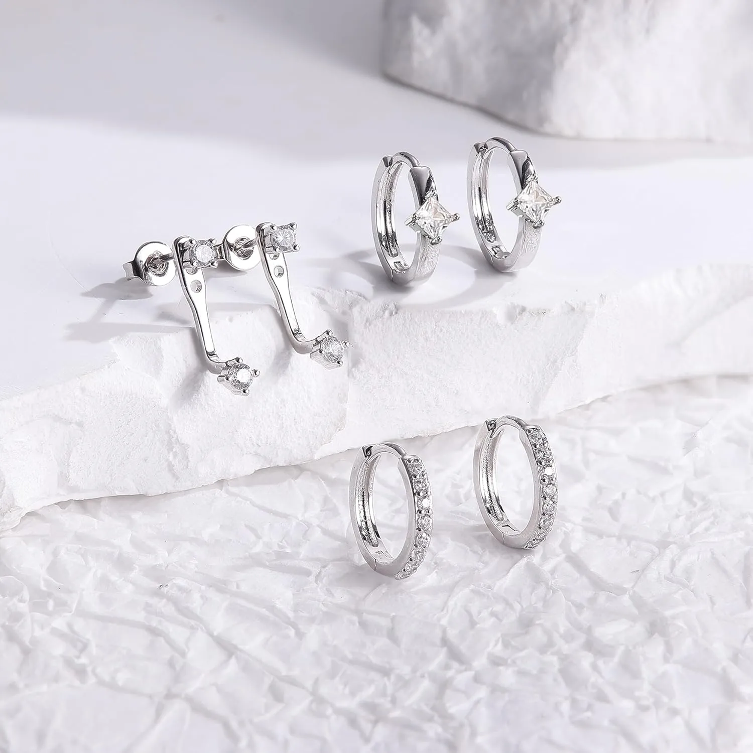 MILACOLATO 3 Pairs 925 Sterling Silver Earrings for Women, Dainty 14K Gold Plated Huggie Hoop Earrings Sets for Multiple Piercing, Hypoallergenic Cartilage Stud Hoop Earrings Stacks Trendy Jewelry Gifts for Women Mother