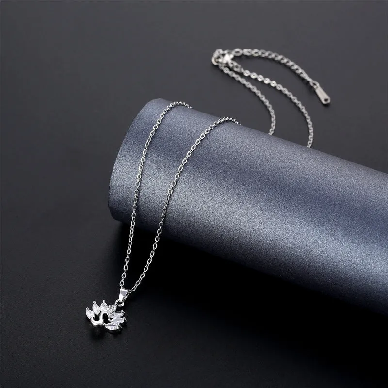 Minimalist Animal Geometric Titanium Steel Diamond Inlay Necklaces