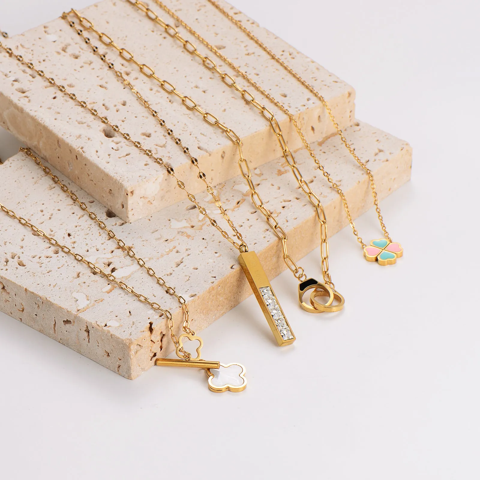 Minimalist Asymmetrical Tassel Bowknot Stainless Steel Electroplating Necklaces