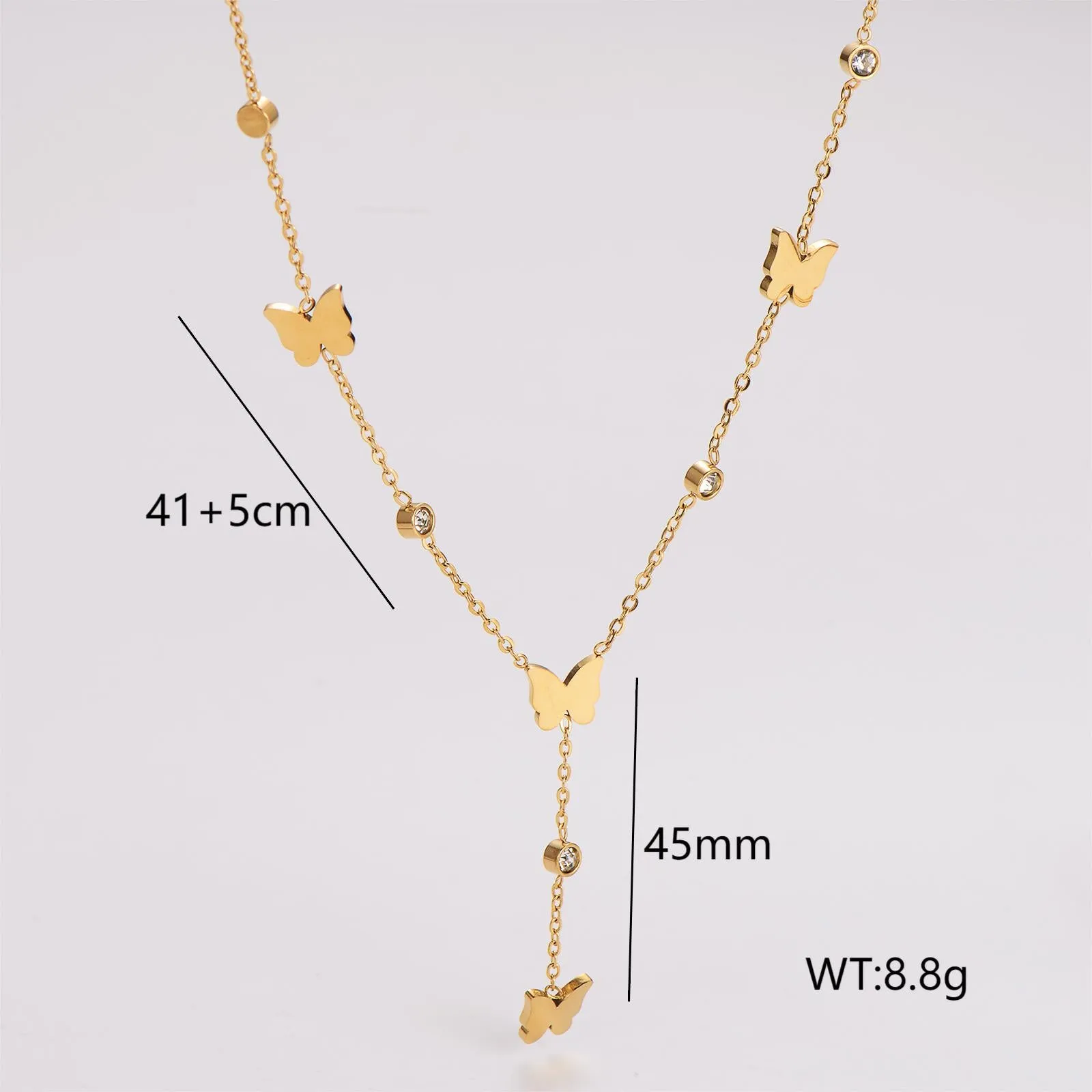 Minimalist Asymmetrical Tassel Bowknot Stainless Steel Electroplating Necklaces