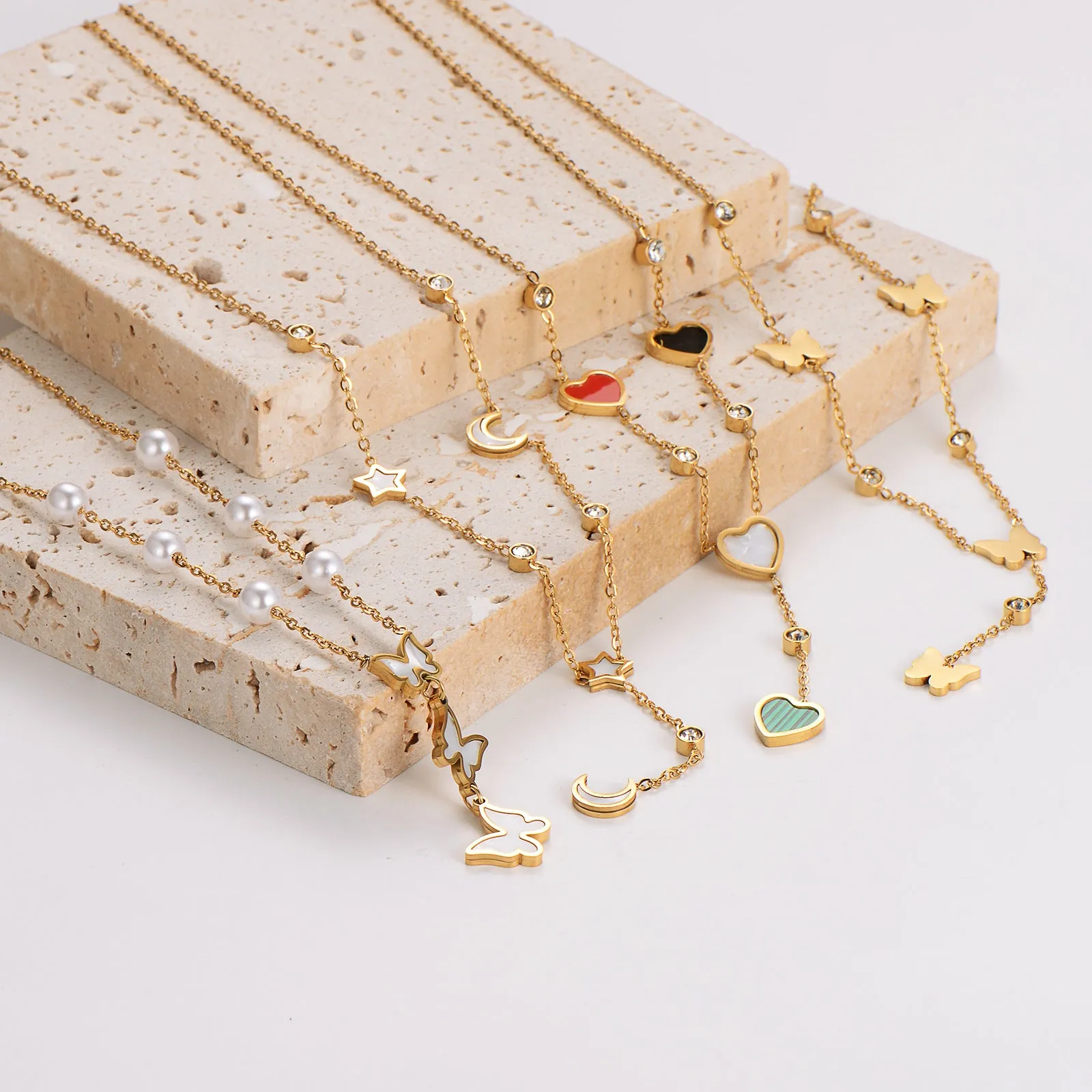 Minimalist Asymmetrical Tassel Bowknot Stainless Steel Electroplating Necklaces