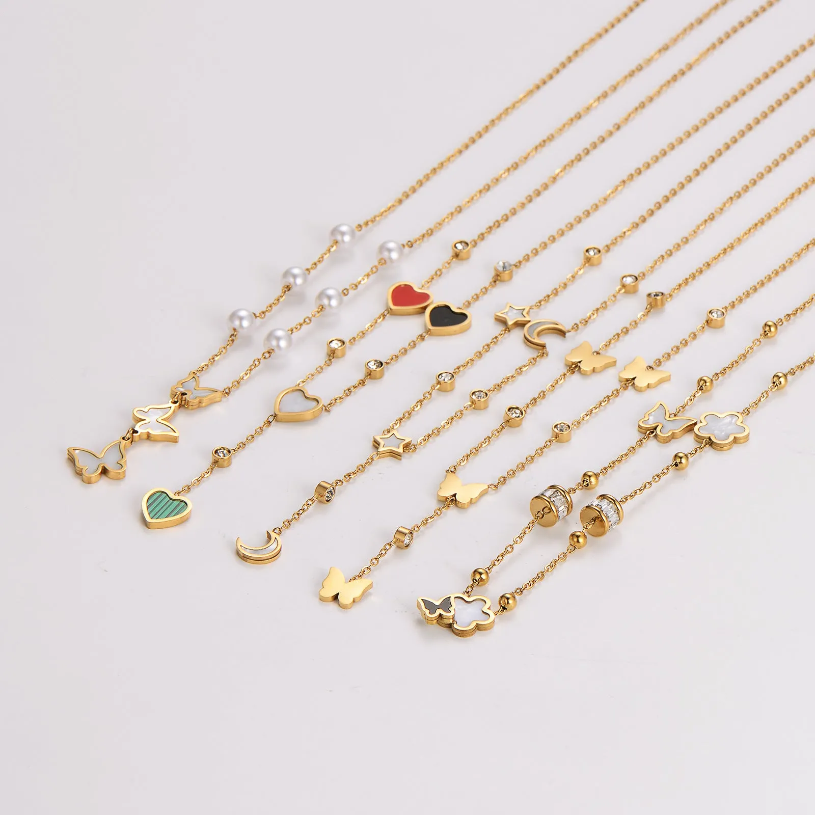 Minimalist Asymmetrical Tassel Bowknot Stainless Steel Electroplating Necklaces