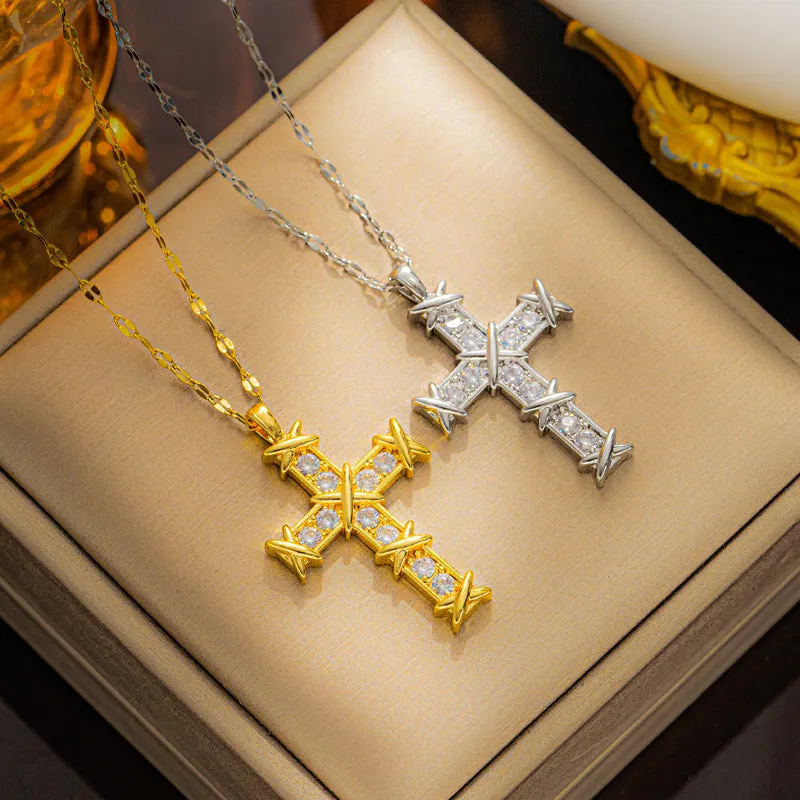 Minimalist Cross Geometric Titanium Steel 18K Gold Plated Necklaces