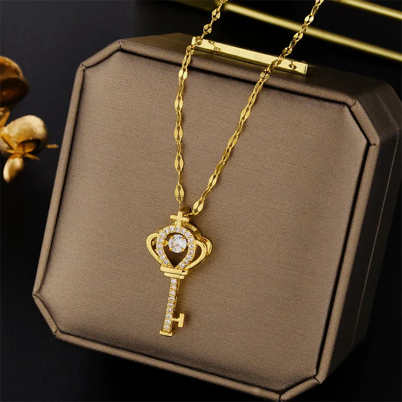 Minimalist Crown Titanium Steel 18K Gold Plated Necklaces
