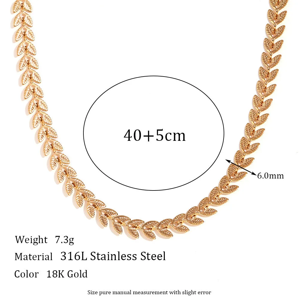Minimalist Leaf Geometric Stainless Steel 18K Gold Plated Necklaces
