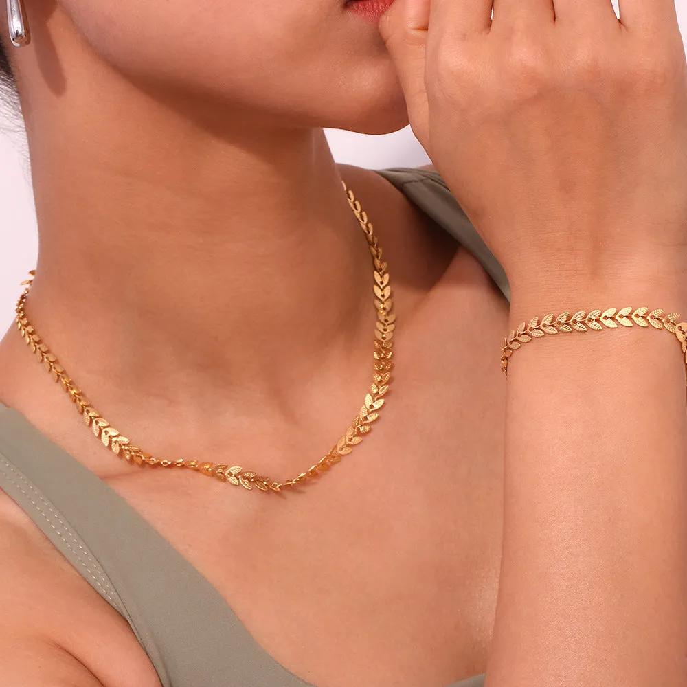 Minimalist Leaf Geometric Stainless Steel 18K Gold Plated Necklaces