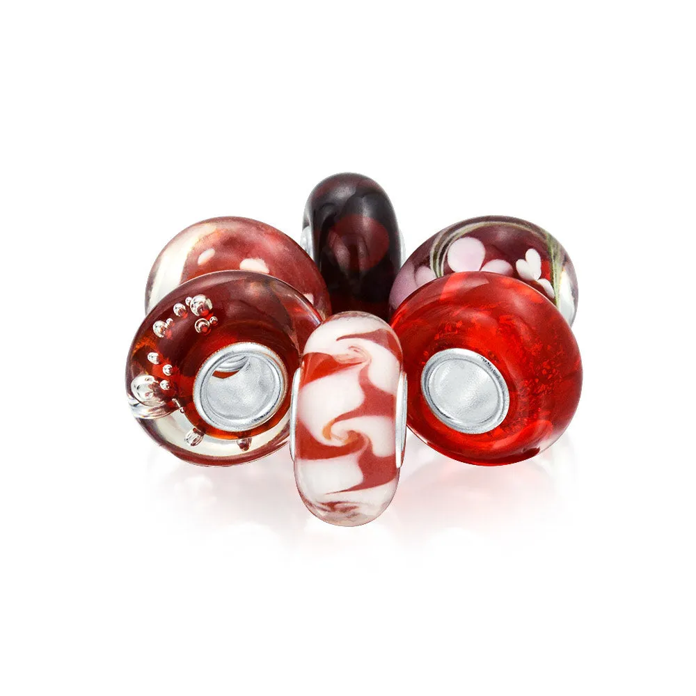 Mixed Set Sterling Silver Core Murano Glass Charm Bead for European Bracelet