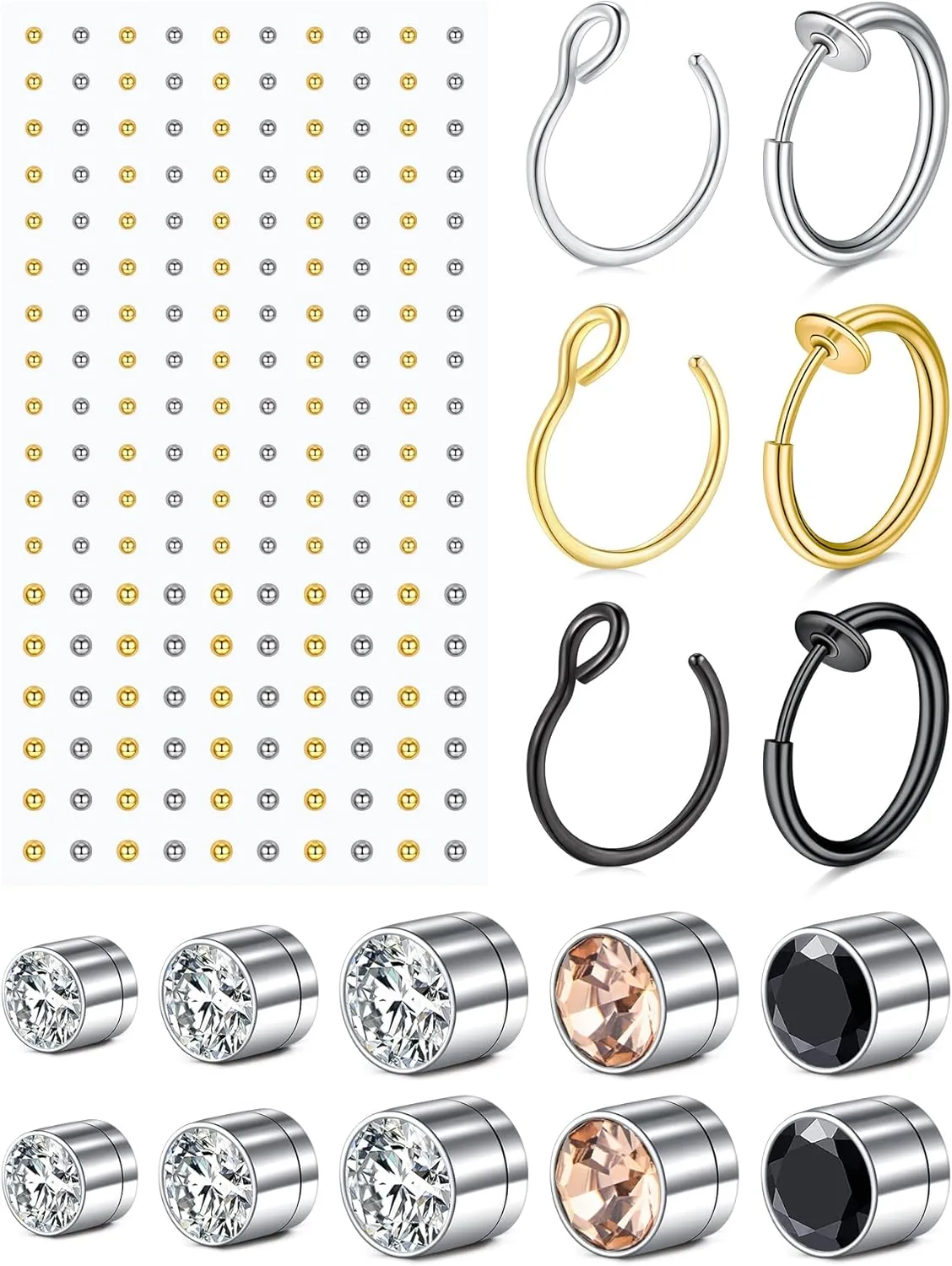 MODRSA Fake Nose Stud Fake Nose Ring Stud Fake Nose Piercing Fake Lip Ring Fake Earrings Stud Silver Gold Fake Cartilage Helix Earring Clip on Earring Hoop Fake Eyebrow Ring Fake Bridge Piercing
