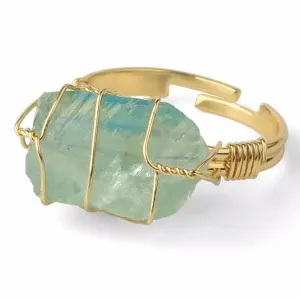 Moon Child - Green Fluorite Rough Gemstone Gold Adjustable Ring  ~ "Energy, Health, & Healing"