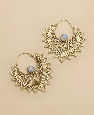 Moonstone and Brass Henna Earrings