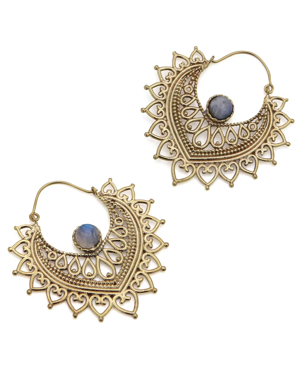 Moonstone and Brass Henna Earrings