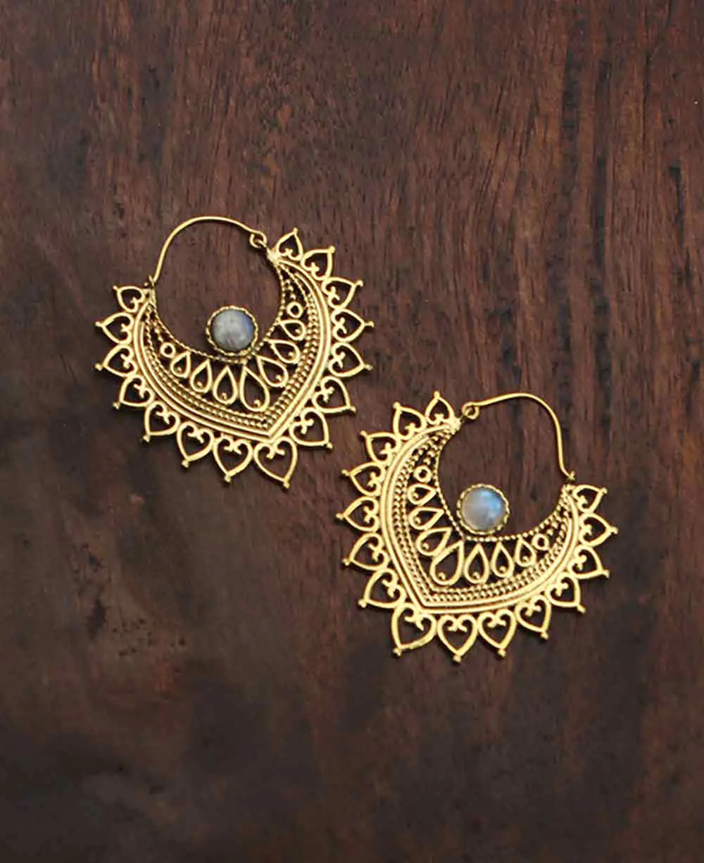 Moonstone and Brass Henna Earrings