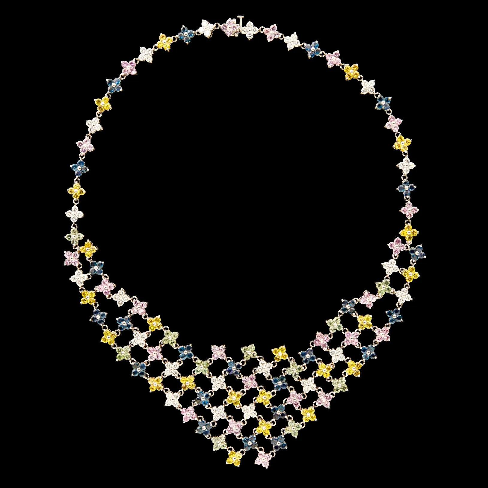 Multi-Color Sapphire Flower Necklace