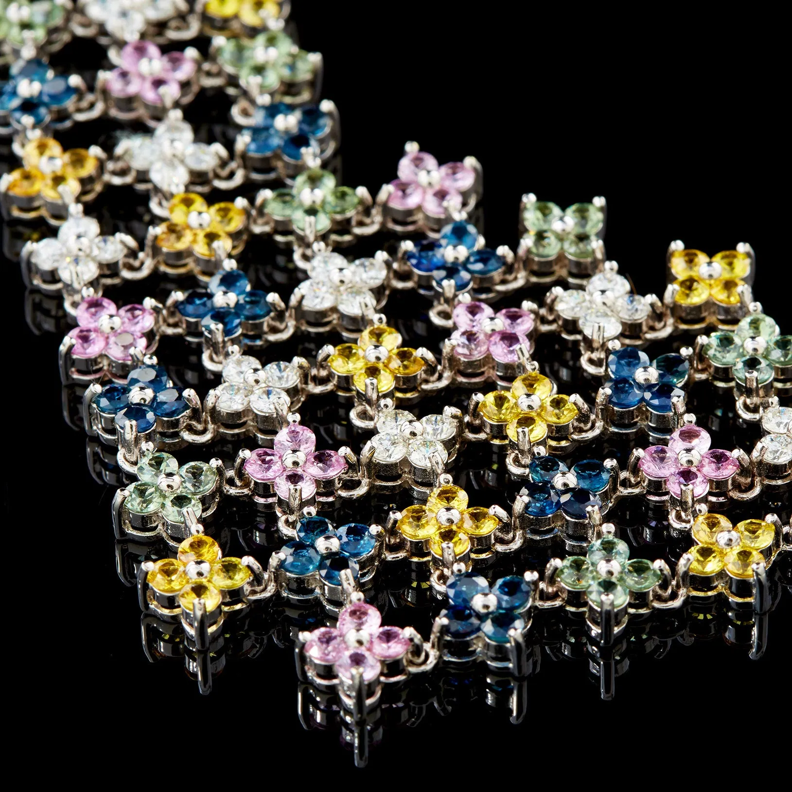 Multi-Color Sapphire Flower Necklace