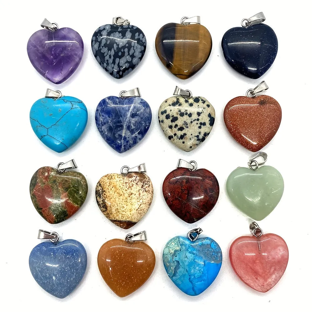 Multicolor Natural Stone Crystal Heart Pendants - 50pcs