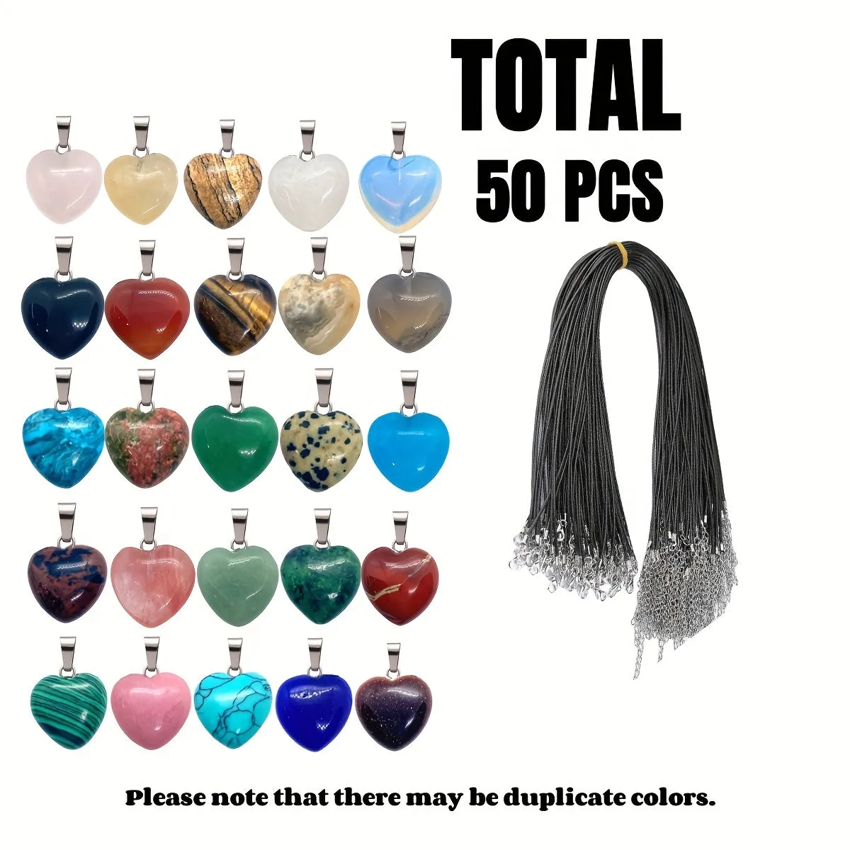 Multicolor Natural Stone Crystal Heart Pendants - 50pcs