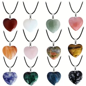 Multicolor Natural Stone Crystal Heart Pendants - 50pcs