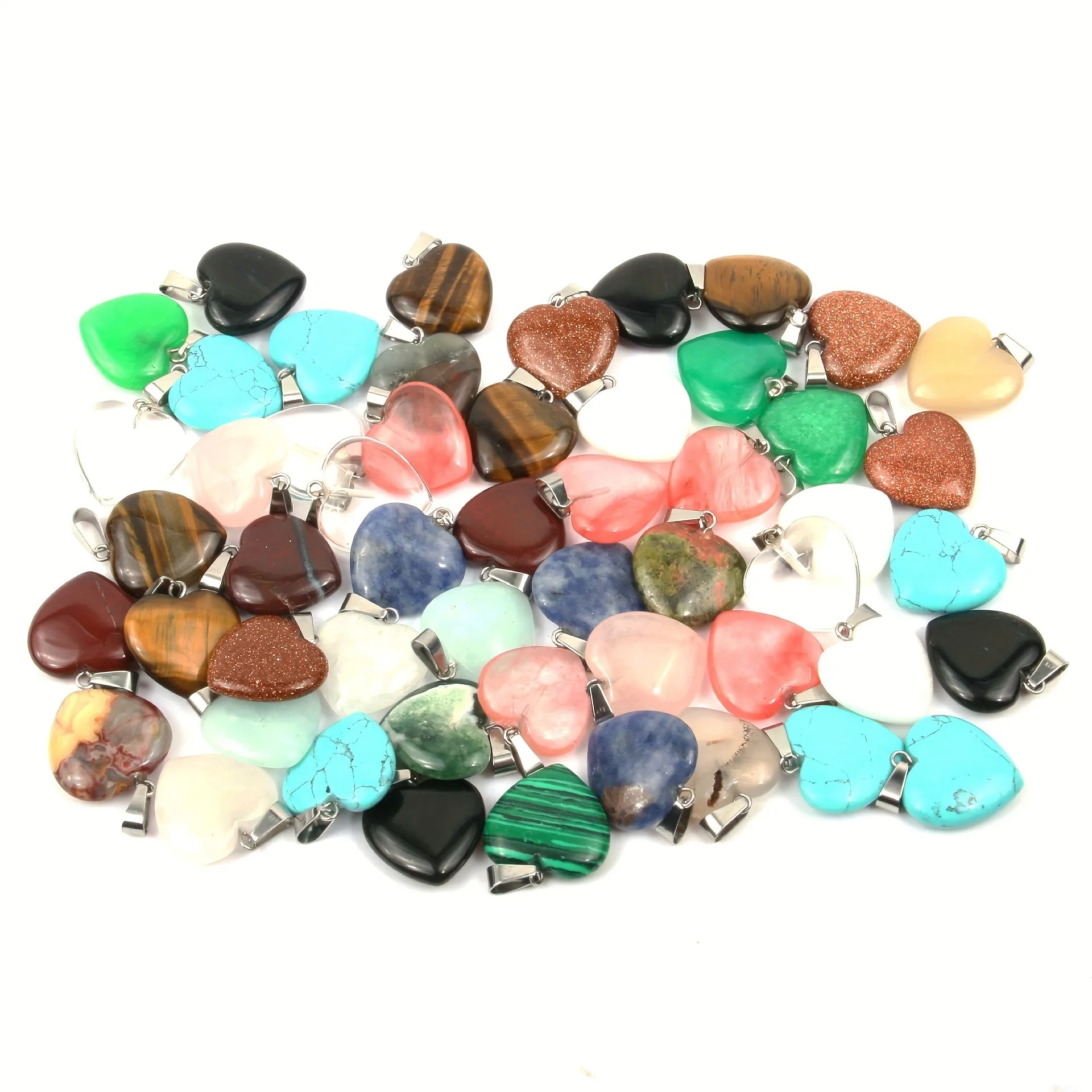 Multicolor Natural Stone Crystal Heart Pendants - 50pcs