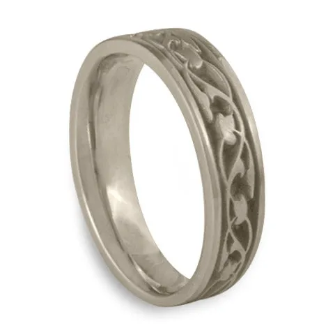 Narrow Tulips and Vines Wedding Ring in 14K White Gold