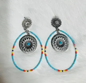 Native American Seed Bead Concho Hoops with Stud Back Earrings
