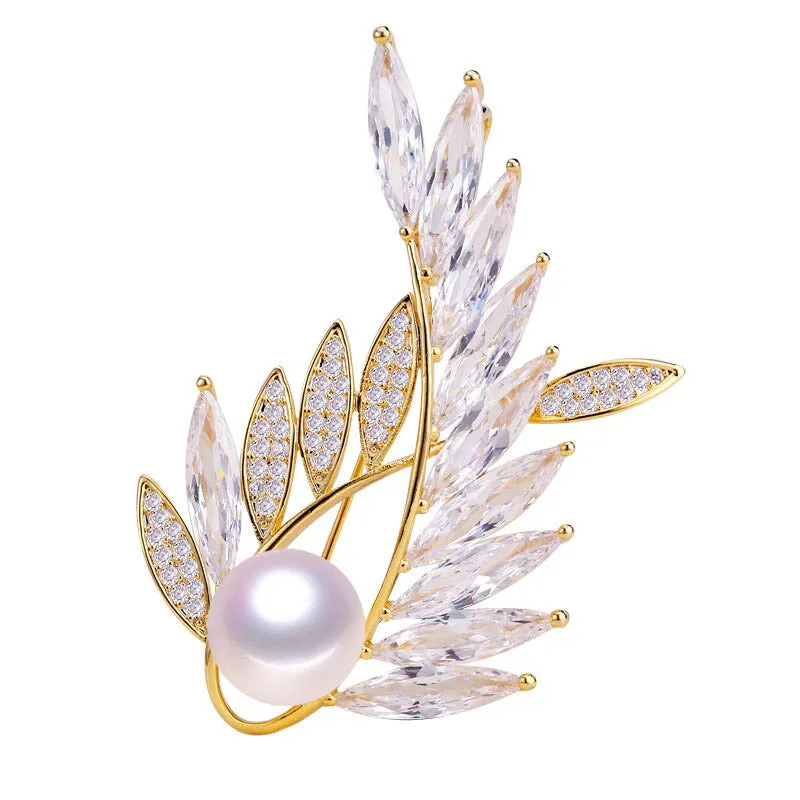 Natural Freshwater Pearl Brooch Austria Crystals Gold Creative Brooch