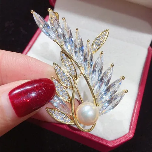 Natural Freshwater Pearl Brooch Austria Crystals Gold Creative Brooch