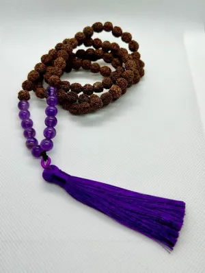 Natural Purple Amethyst and Rudraksha 8mm 108 Mala Beads, Spiritual, Meditation Beads, Reiki, Japa Mala, Buddhist Prayer Beads, Yoga Bracelet, healing beads LKMALA-RRGU-2314