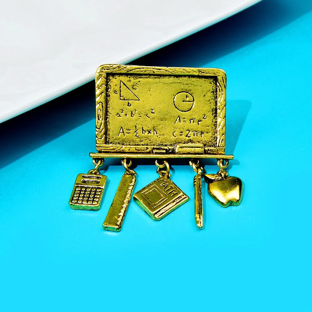 New Arrival Creative Vintage Blackboard Ruller Pen Brooches For Women