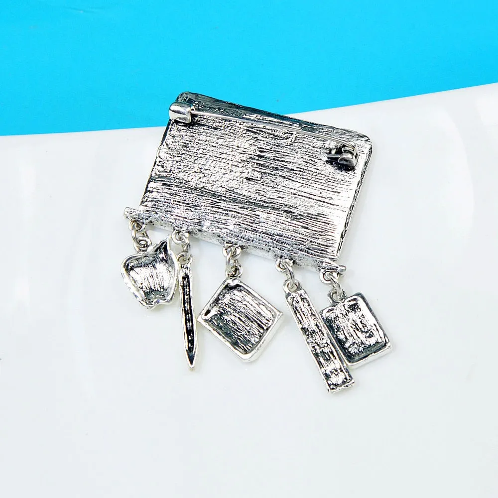 New Arrival Creative Vintage Blackboard Ruller Pen Brooches For Women