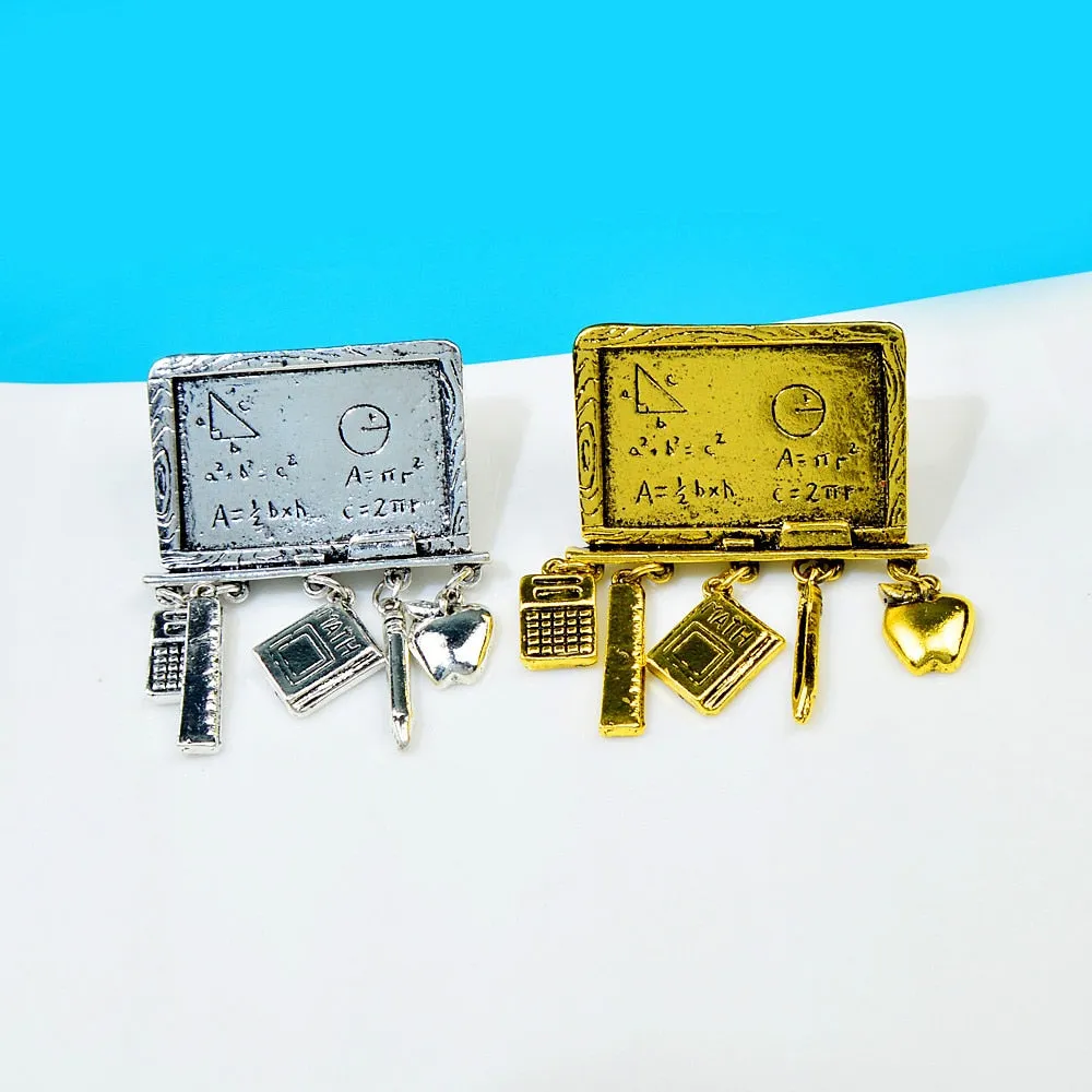 New Arrival Creative Vintage Blackboard Ruller Pen Brooches For Women