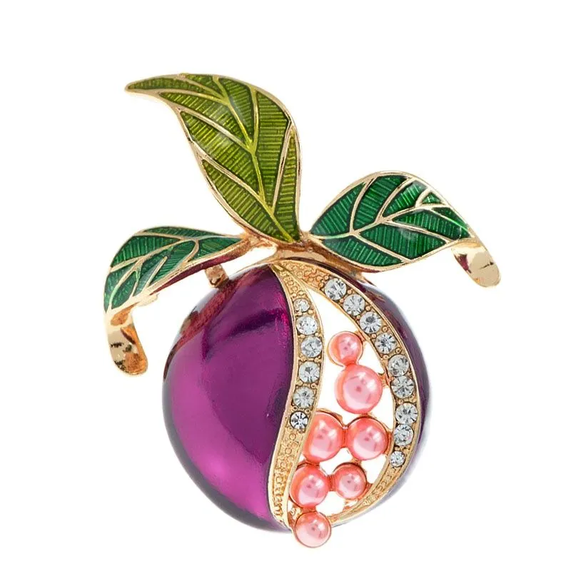 New Enamel Fruit Pins For Women Party Sweater Suit Scarf Rhinestone Pomegranate Brooches