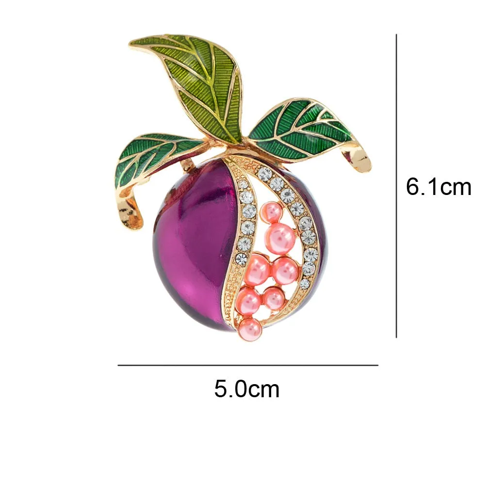 New Enamel Fruit Pins For Women Party Sweater Suit Scarf Rhinestone Pomegranate Brooches