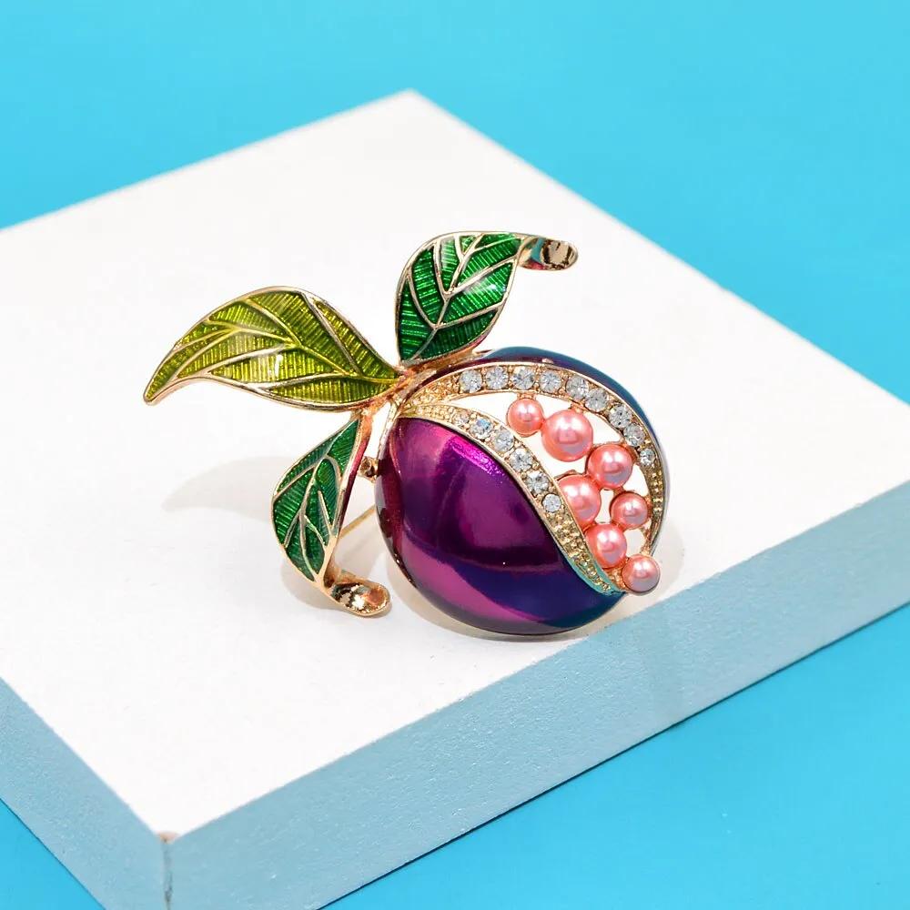 New Enamel Fruit Pins For Women Party Sweater Suit Scarf Rhinestone Pomegranate Brooches
