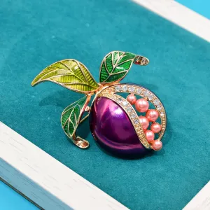 New Enamel Fruit Pins For Women Party Sweater Suit Scarf Rhinestone Pomegranate Brooches