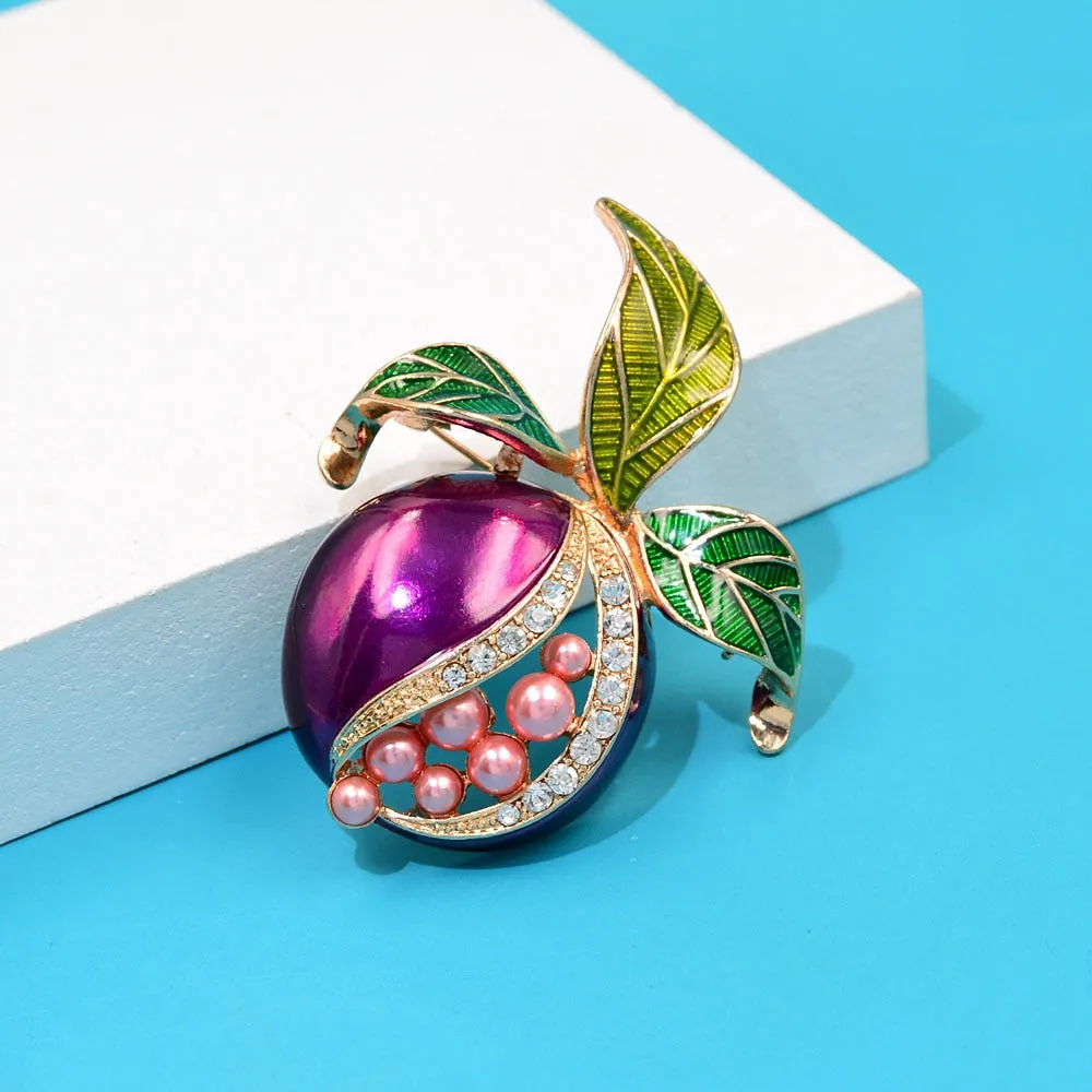 New Enamel Fruit Pins For Women Party Sweater Suit Scarf Rhinestone Pomegranate Brooches