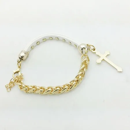 New Fashion 18K gold filled leather rope chain cross charm bracelets Valentine's Day gift for women