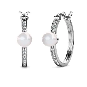 Nyla 18k White Gold Plated Pearl Hoop Earrings with Swarovski Crystals