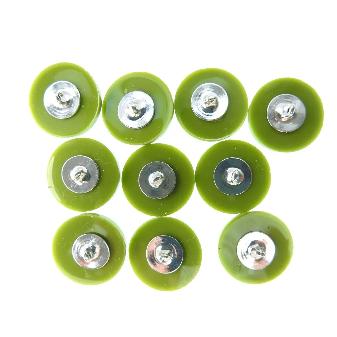 Olive green round sewing buttons with a shank