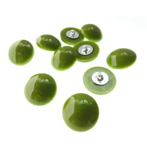 Olive green round sewing buttons with a shank