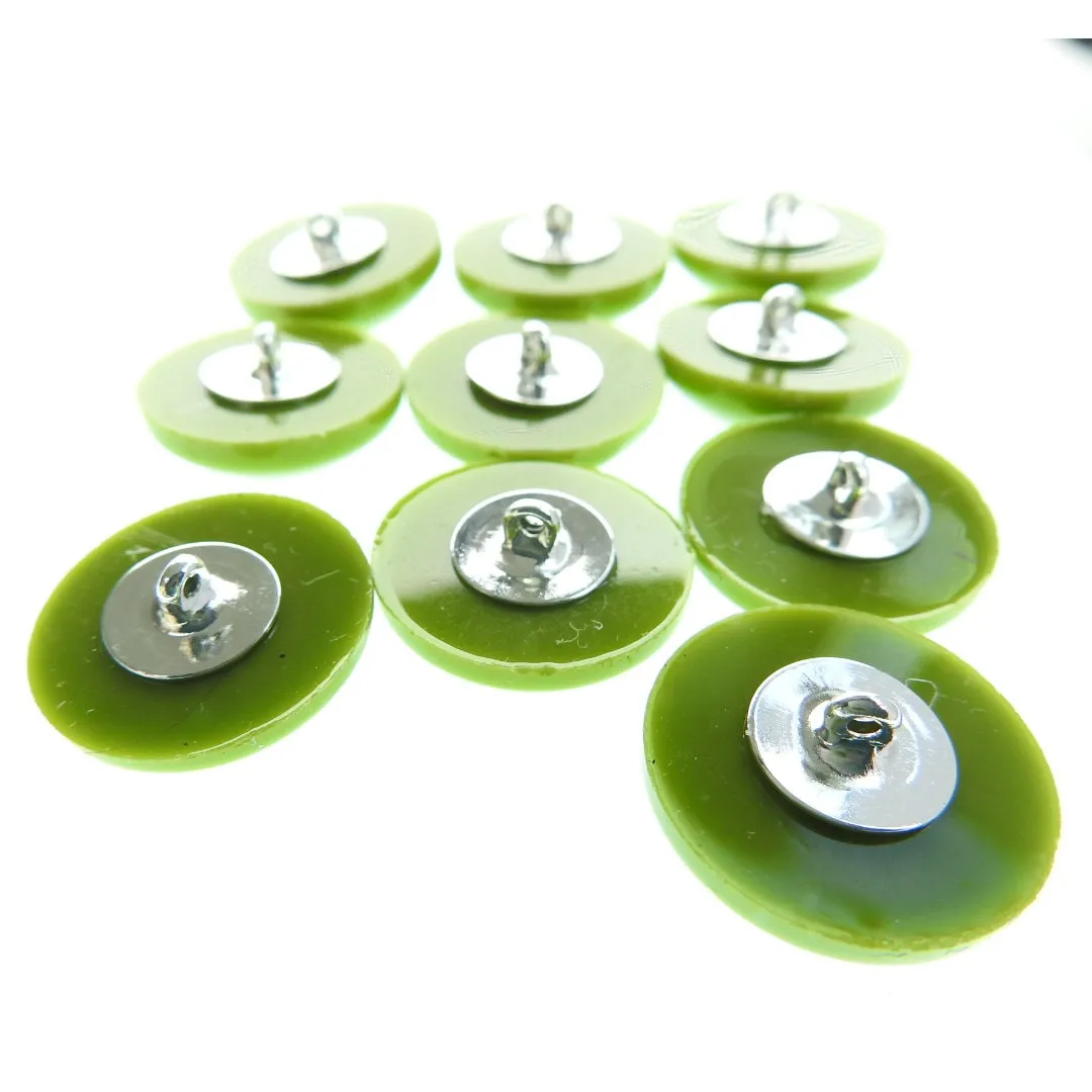 Olive green round sewing buttons with a shank