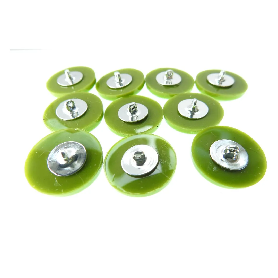 Olive green round sewing buttons with a shank