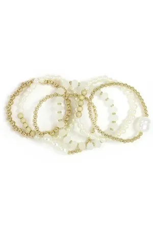 Pearl Metal Ball Stertch Bracelet Set