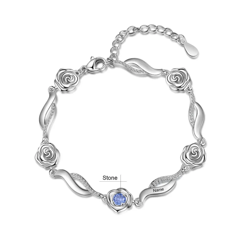 Personalized 1 Birthstone Flower Bracelets