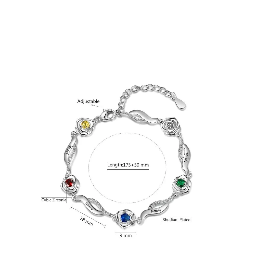 Personalized 4 Birthstones Flower Bracelets