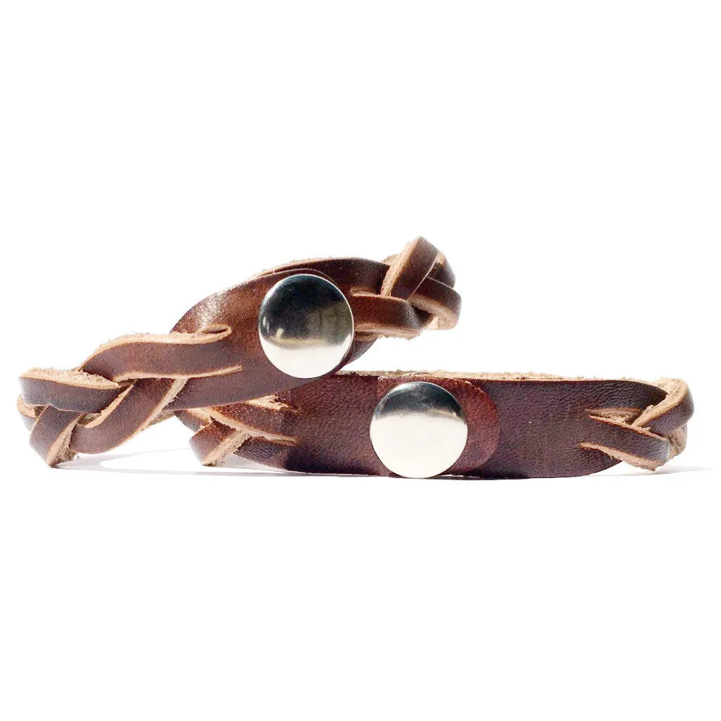Personalized Couples Names Leather Engraved Bracelet Set