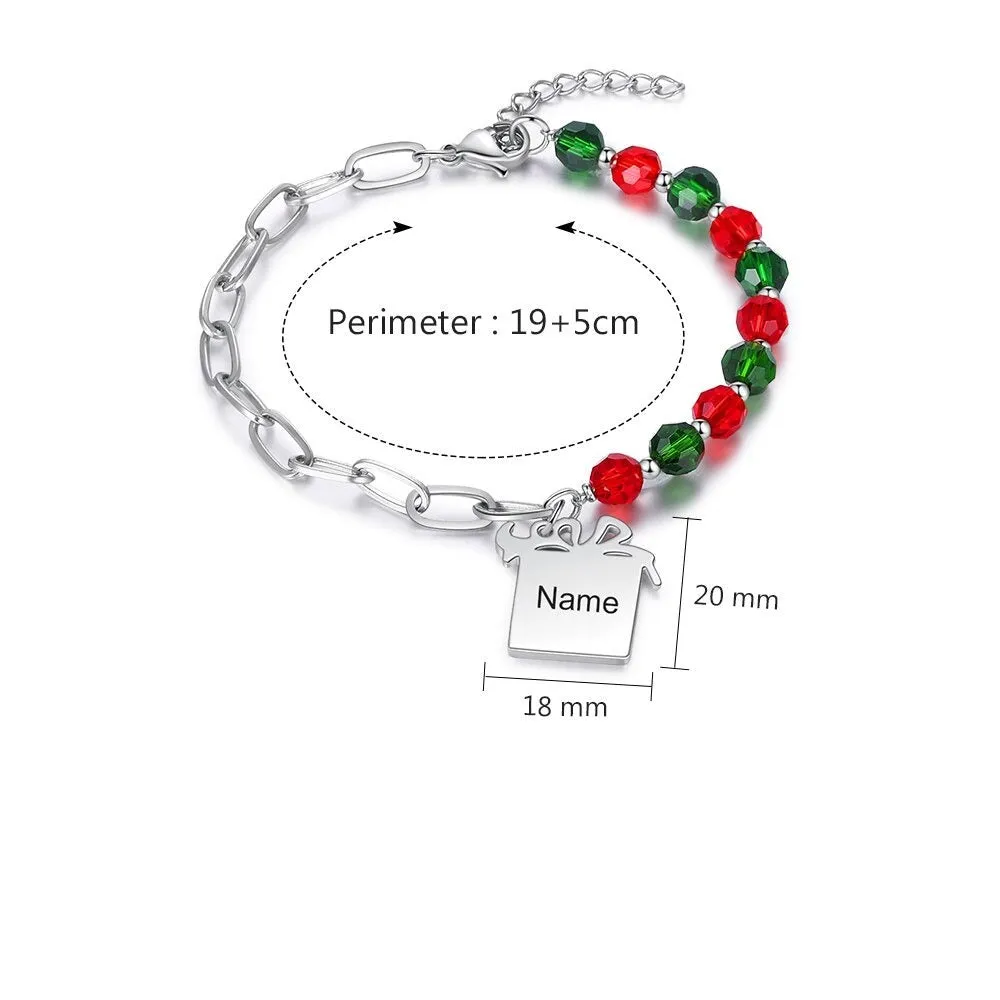 Personalized Engraved Name Gift Box Shaped Charm Bracelet