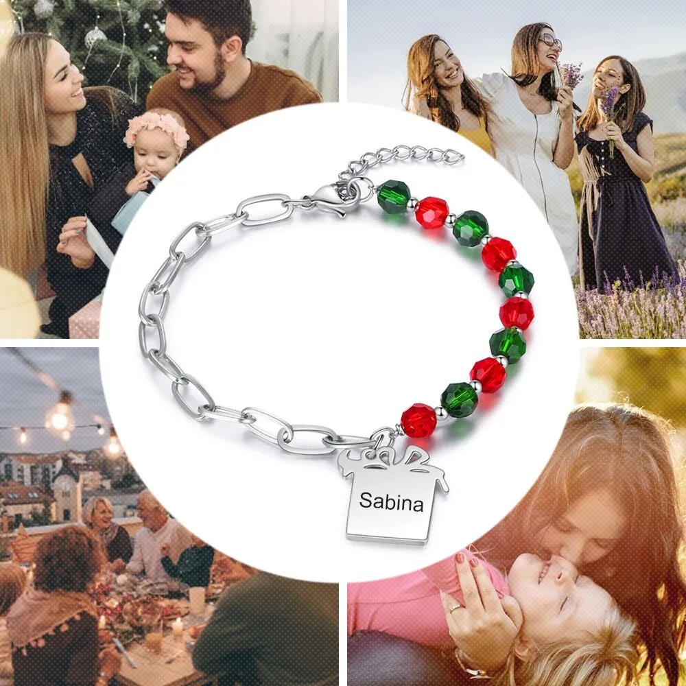 Personalized Engraved Name Gift Box Shaped Charm Bracelet