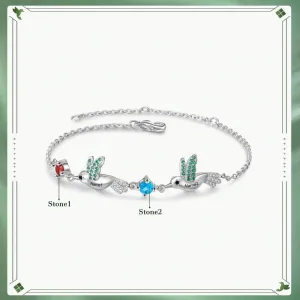 Personalized Hummingbird With 2 Birthstones Bracelets For Women