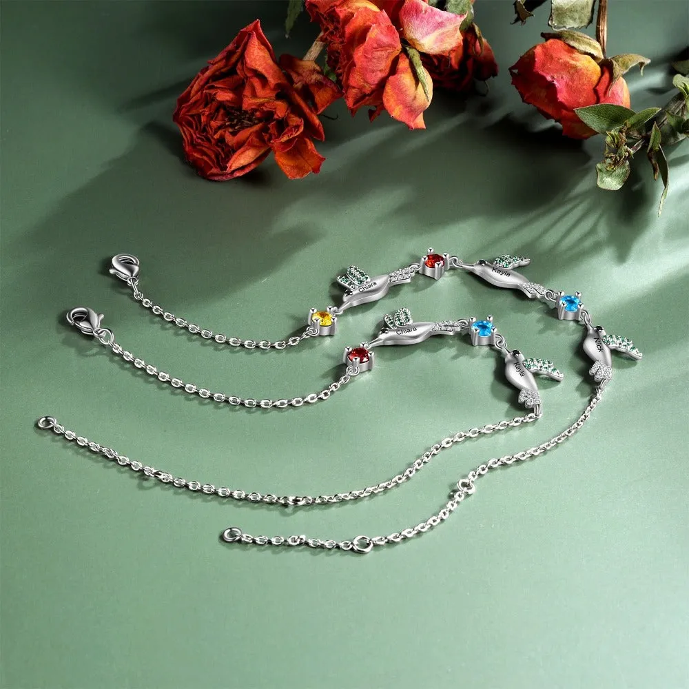 Personalized Hummingbird With 2 Birthstones Bracelets For Women